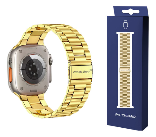 Pulseira Aço Inox 3 Bandas Para Apple Watch Ultra 49mm Cor Dourado