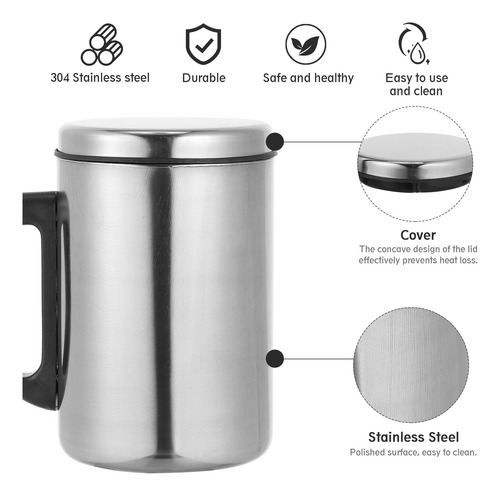 Taza De Café Aislante De Acero Inoxidable Con Asa Reutilizab