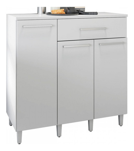 Balcão De Cozinha Paris Pop Com Tampo 3 Portas 1 Gaveta Cor Branco