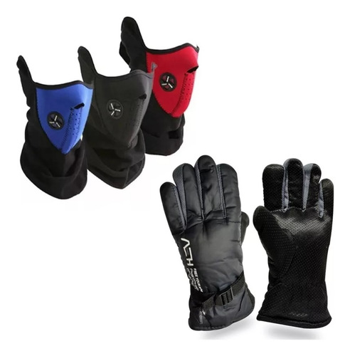 Kit Set Guantes Corderito Pasa Montaña Tapa Boca Moto Bici