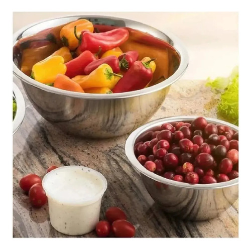 3pz Set Ensaladera Tazon Bowl Acero Inoxidable Cocina 22cm Plateado