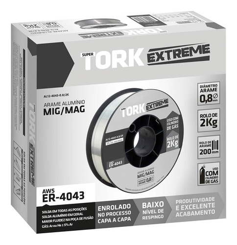 Arame Tork Solda Mig Alumínio 0.8mm Rolo De 500g Uso Com Gás