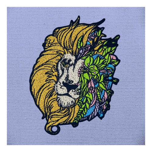 Insignia Bordada En Hierro Con León Y Flores Fantasy