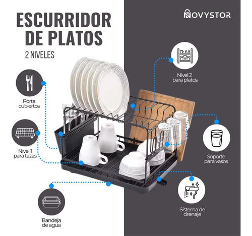 Secaplatos Escurridor Acero Inoxidable De 2 Niveles +drenaje
