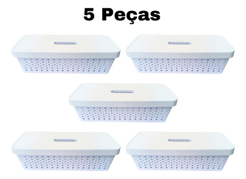 Caixa Organizadora Branca 3,6l Com Tampa - Conjunto Com 5 Un