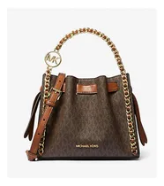 Comprar Bolsa Pequena Michael Kors Modelo Mina Marrom Estampa Michael Kors Ouro Marrom-claro