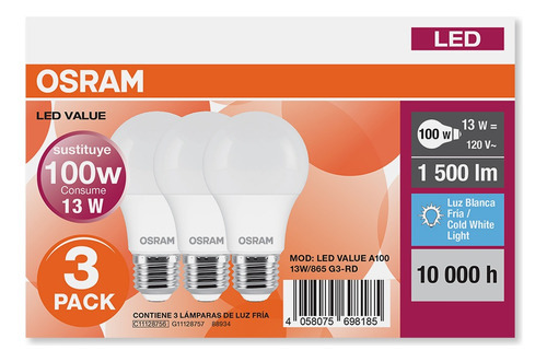 Foco Led 14w Blanco Osram 3 Pza Color de la luz Blanco neutro