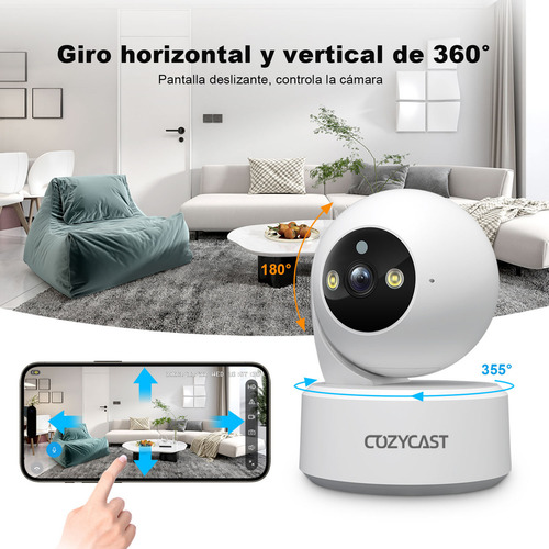 Cámara Vigilancia 360° 8MP | Detección de Llanto y Personas | Luz Nocturna Dual | WiFi 5G | 256GB | COZYCAST SH064 | Envío Gratis