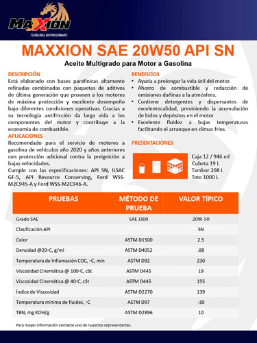 Aceite 20w50 Api Sn Mineral