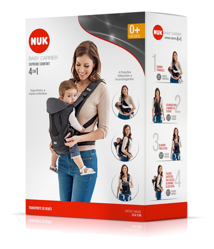 Canguru Baby Carrier Supreme Comfort 4 Em 1 Preto Nuk
