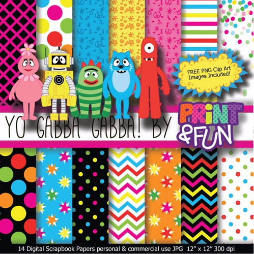 Kit Imprimible Pack Fondos Yo Gabba Gabba Clipart