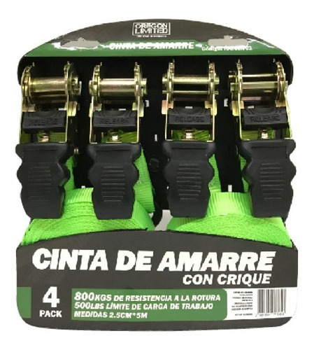 Juego 4 Pcs Cinta Correa De Amarre Con Trinquete Universal