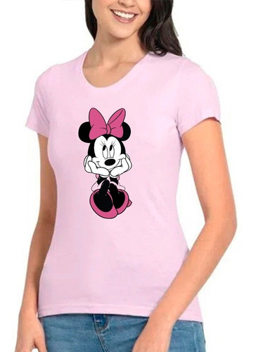 Polera Estampada Minnie Sentada 100%  Algodon  Mujer/niña