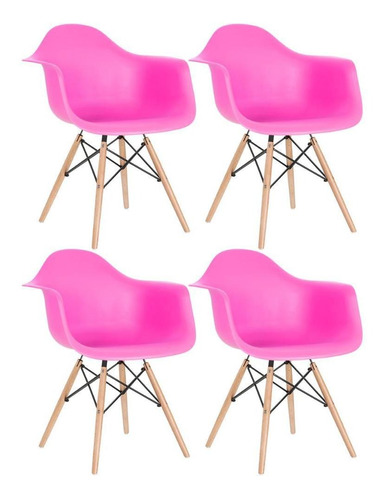 4  Cadeiras Charles Eames Wood Daw  Com Braços Cores