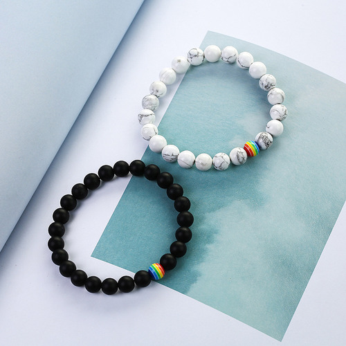 Pulsera A Juego Con Turquesa Blanca Esmerilada Negra Mate