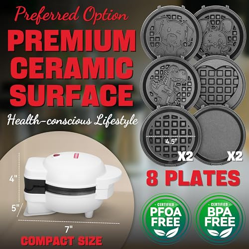 Mini Waffle Maker 6 En 1 Con Placas Removibles, Mini Waffle