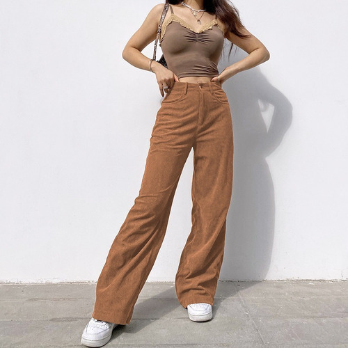 Rii Calça Feminina De Veludo Cotelê Calça Solta Com Perna A