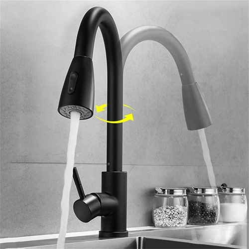 Imagen 4 de 7 de Llave Monomando Lavaplatos Profesional Extraíble Negra Fk