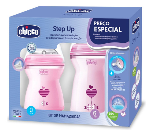 Pack Mamadeiras Step Up 150ml + 330ml Rosa Chicco