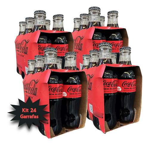 Coca Cola Sem Açucar Vidro 250ml (24 Garrafas) Kit Original