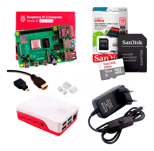 comprar Kit Raspberry Pi 4 4gb, Case, Fonte Cu002F Botão Onu002Foff + 16gb