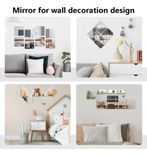AmasSmile Paquete 6 espejos pared longitud completa, Hogar Decorativos Inastillable espejo acrílicos 25cm, láminas de espejo plástico flexible inastillables para dormitorio, hogar, puerta de gimnasio