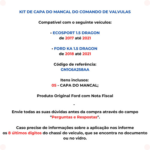 5x Capa Do Mancal Comando Valvula Ka Ecosport 1.5 Dragon 12v