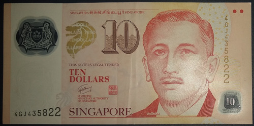 10 Dollars 2012 Billete De Singapur Yusof Bin Ishak Deportes