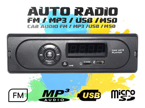 Imagen 1 de 8 de Radio Para Auto Camioneta Fm/mp3/usb/sd/mmc 7wx2