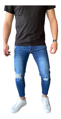 Jeans Destroyed  Ankle Fit Azul 14333