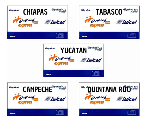 Paquete De 5 Chip Telcel V6.4 Ladas Chis,tab,yuc,qroo,camp.