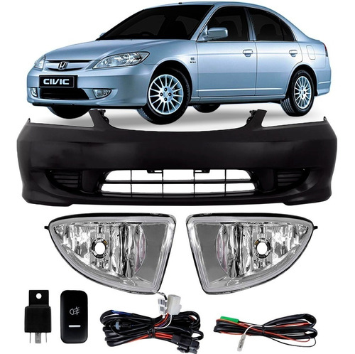 Parachoque Honda Civic 2004 A 2005 Com Kit Farol Milha