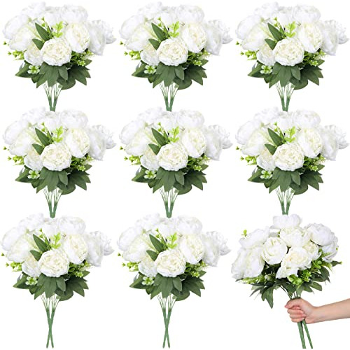 Ramos De Peonias Artificiales Blancas 16u Con 7 Flores