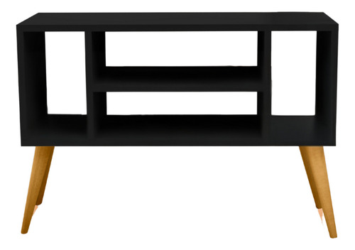 Rack Compacto P/ Televisão 32 Moderno 4 Nichos Sala Balcão Cor Preto