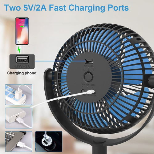 Imagen 4 de 6 de Ventilador Recargable Opolar 5200mah 6 '' 7-21 Hrs 10w
