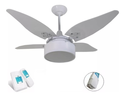 Ventilador Teto Branco 4 Pás Branca Controle Remoto E Parede