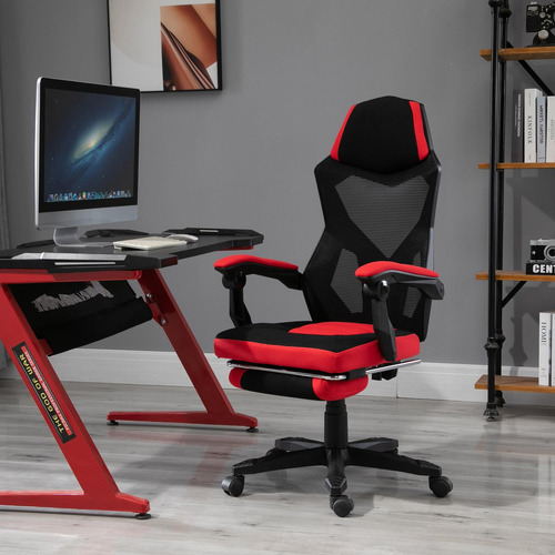 Silla Gamer Malla Negro Rojo