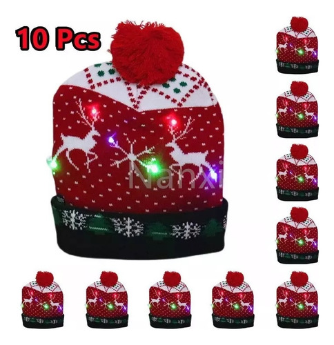 I Lote 10 Gorro De Navidad Con Luz Led Regalo Navideño