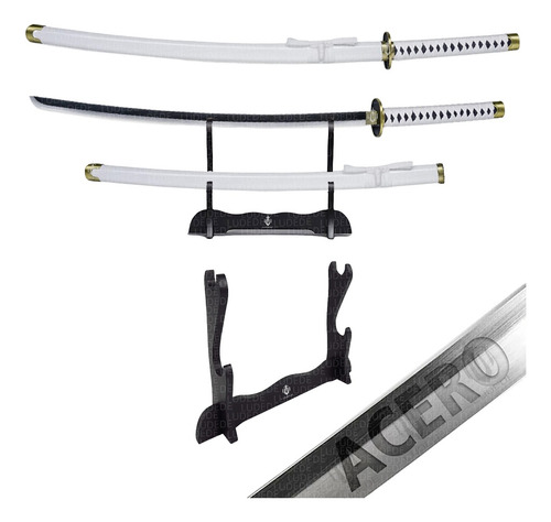 LUDEDE Roronoa Zoro Acero Katana - 104cm Wado Ichimonji Anime One Piece Con Cinturón y Soporte - Espada Perfecta Para Cosplay, Colección