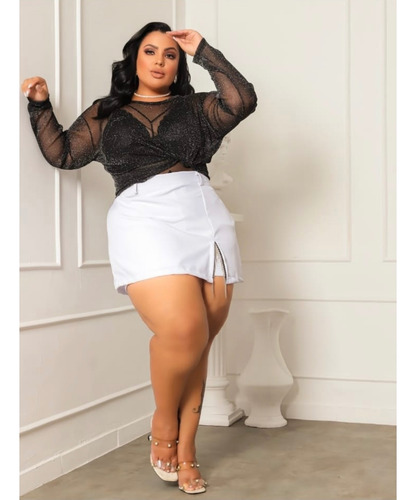 Blusa Plus Size Brilhosa Transparente Em Lurex Premium