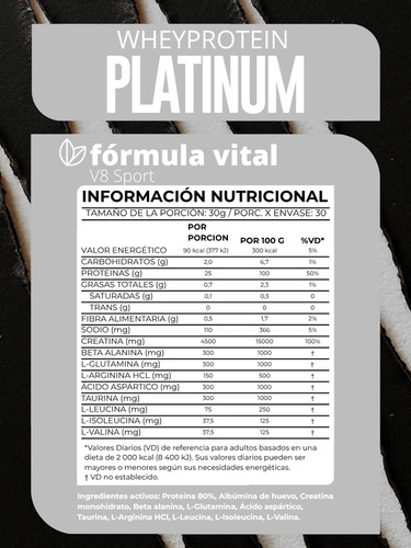 Whey Protein Platinum Fv 2lb Fuerza + Definición Muscular Cc Vainilla