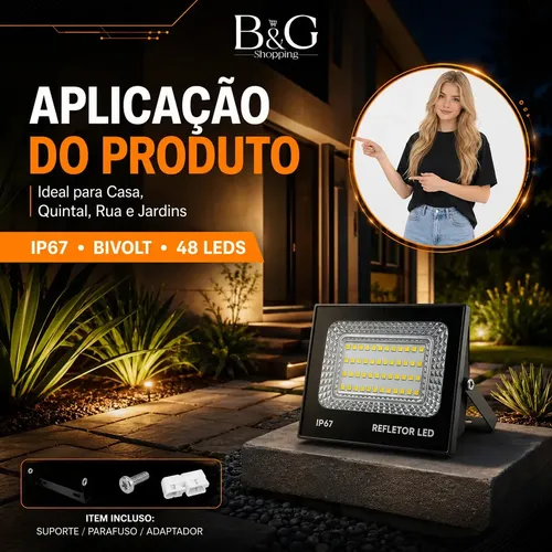 kit 2 Refletor Led 200w Holofote Bivolt Prova D'água Cor Branco Frio 6500k: imagem 3