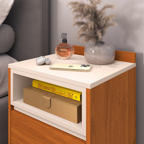 Mesa De Cabeceira Luxo Borcelle - Quarto Melissa Mdp Brilhante Cedro/off