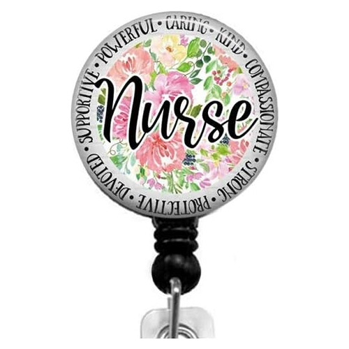 Flower And Nurse Badge Reel, Retractable Name Card Badg...