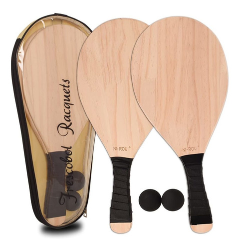 Ni-rou Wooden Pickleball Paddle Ball Toy With Carry Bag 2pcs