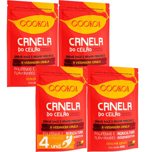 Kit 4 Canela Védica Do Ceilão Em Pó Cookoa 60g Sabor Without Flavor