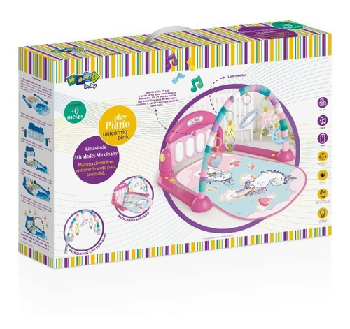 Imagem 3 de 3 de Tapete De Atividades Para Bebê Piano Unicórnio Rosa Maxibaby