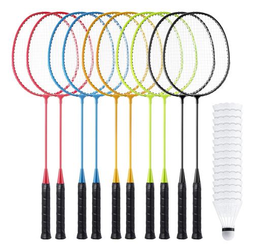 10 Packs Badminton Rackets Set With 15 Badminton Shuttlecock