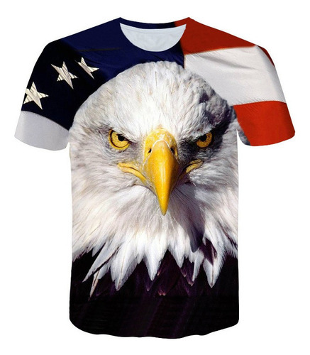 Camiseta Con Estampado 3d De Águila Americana Y Pancarta