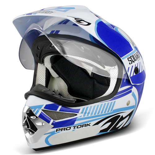 Capacete Cross Pro Tork Squad Vision C/ Viseira Branco Azul